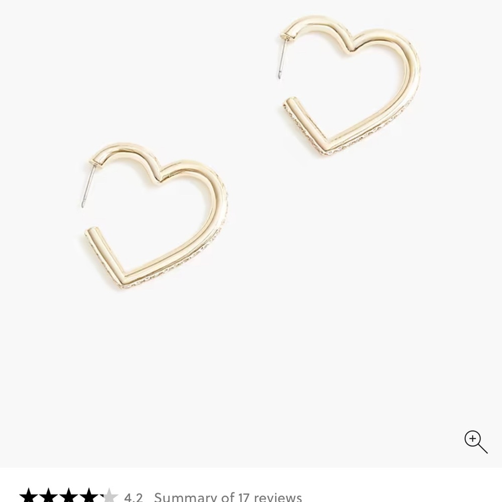 J Crew Gold & Rhinestone Heart Hoop Earrings NEW in bag